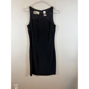 Caché Womens Cocktail Dress Beaded Mesh Yoke Black 4 Flawed